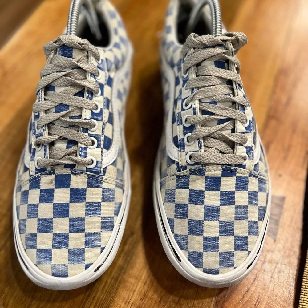 Vans Blue and White Checkered Sneakers size 8.5 in used condition